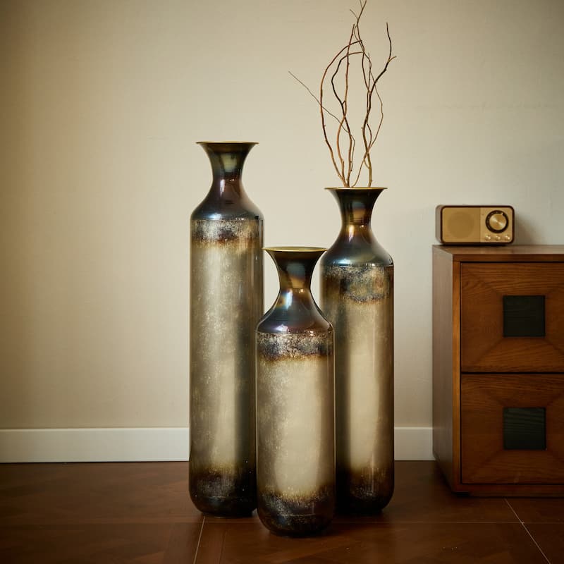 Floor Metal Vase Modern Style Droplet Shaped White Metal Vase 3-Piece Set Gorgeous Home Decoration Large Glazed Metal Vase