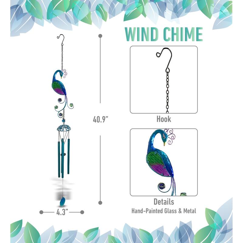 CoTa Global Peacock Wind Chime - Handmade Glass And Metal Chime - Multicolor - 40.9 inches