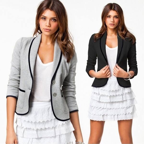 Shop Women Grey Black Slim Casual Blazers And Jackets Fall Fashion