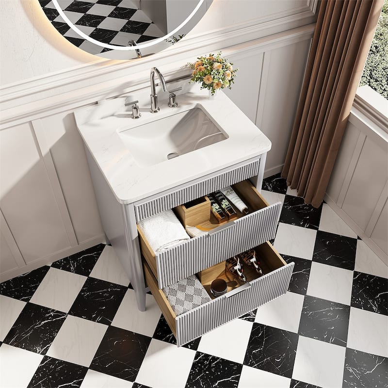 30'' Freestanding Single Sink Bathroom Vanity with Solid Wood