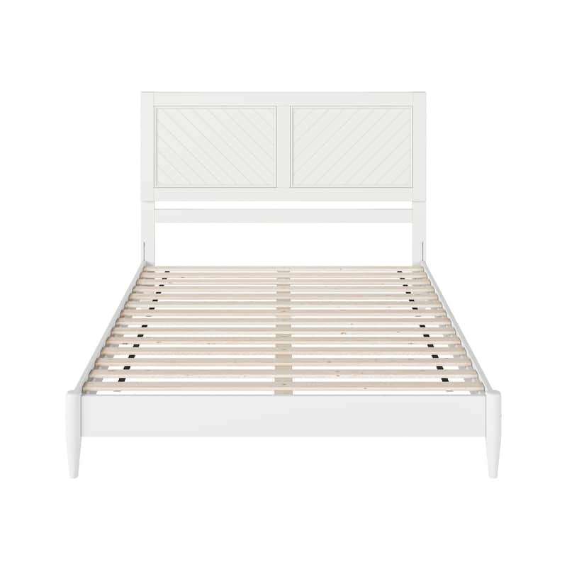 Solid Wood Low Profile Platform Bed with USB Port - Gothic Glamour Design, White Finish