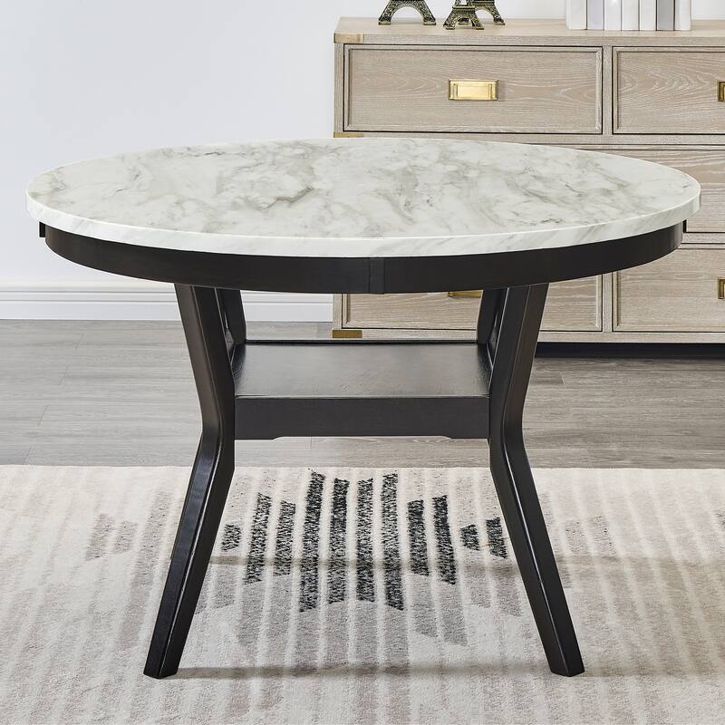 Contemporary 5-Piece Dining Set with Round Faux Marble Table and Velvet Upholstered Parsons Chairs - Stylish and Durable