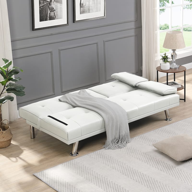 White 66.1" PVC Loveseat Sofa Bed with Wood Frame and Stainless Leg for Living Room