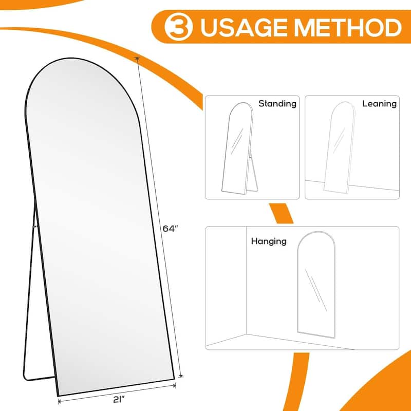 Arched Mirror Full Length, Upgraded 21"x64" Body Wall Mirrors with Shatter-Proof Glass, Floor Standing, Hanging or Leaning