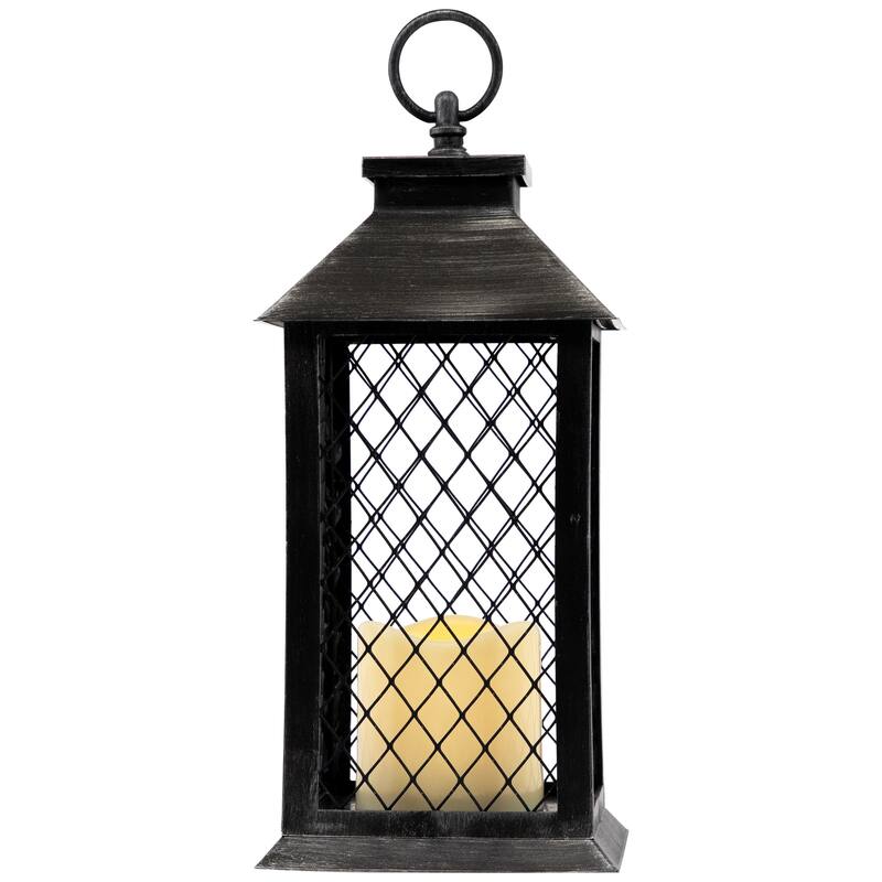 Flameless LED Brushed Mesh Candle Lantern - 11" - Black