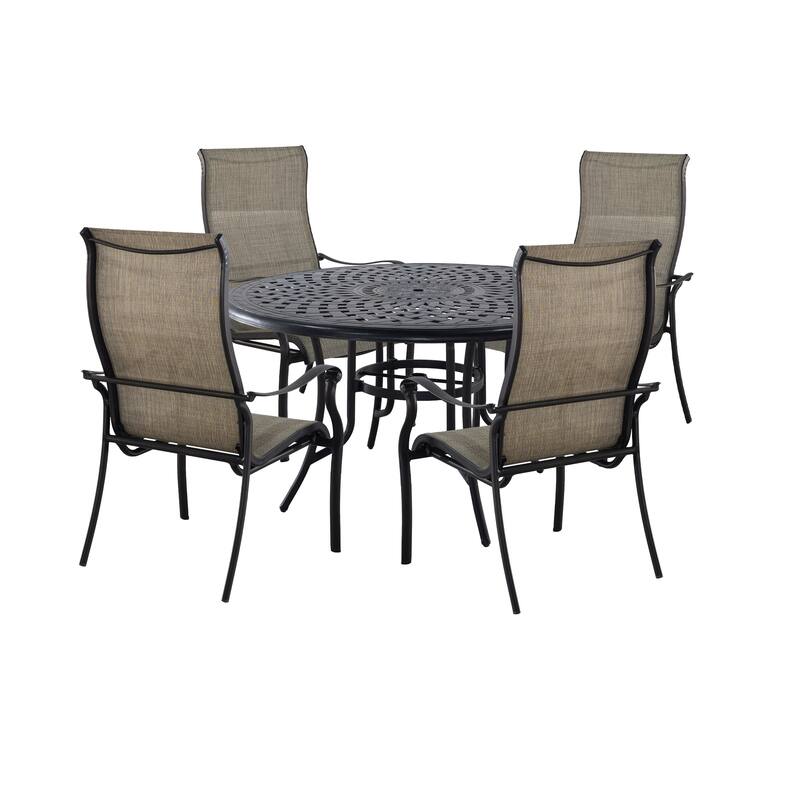Cast Aluminum 5-Piece Outdoor Patio Dining Set with Textilene Chairs