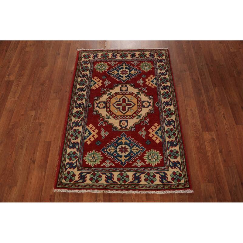 Red Kazak Foyer Rug Hand-Knotted Wool Carpet - 2'9" x 4'0"