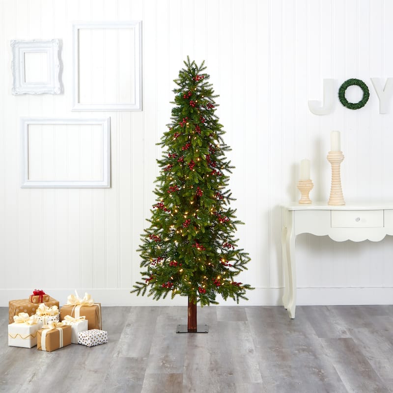 6ft. Fir Artificial Christmas Tree with 250 Multi-Color LED Lights, Berries & 415 Branches - Bright Holiday X-Mas Tree