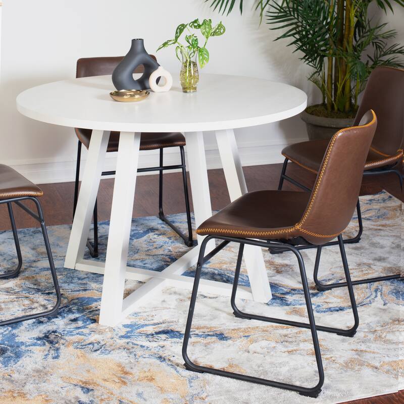 Modern Style Dining Set with Round Table and Faux Leather Upholstered Chairs