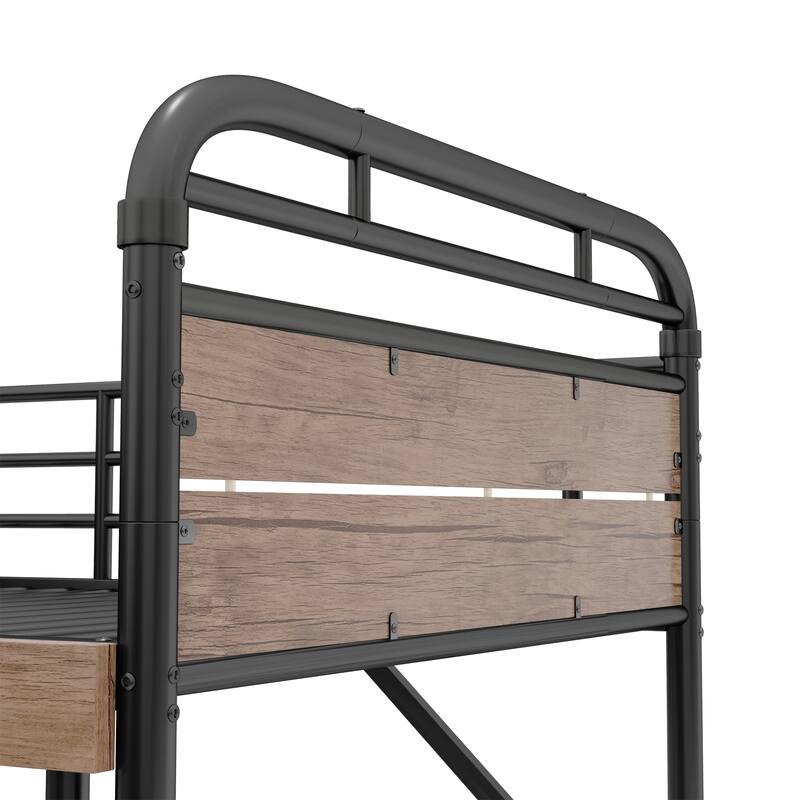 Detachable Twin XL Metal Bunk Bed with LED Lights, Charge Station, and Storage Drawers