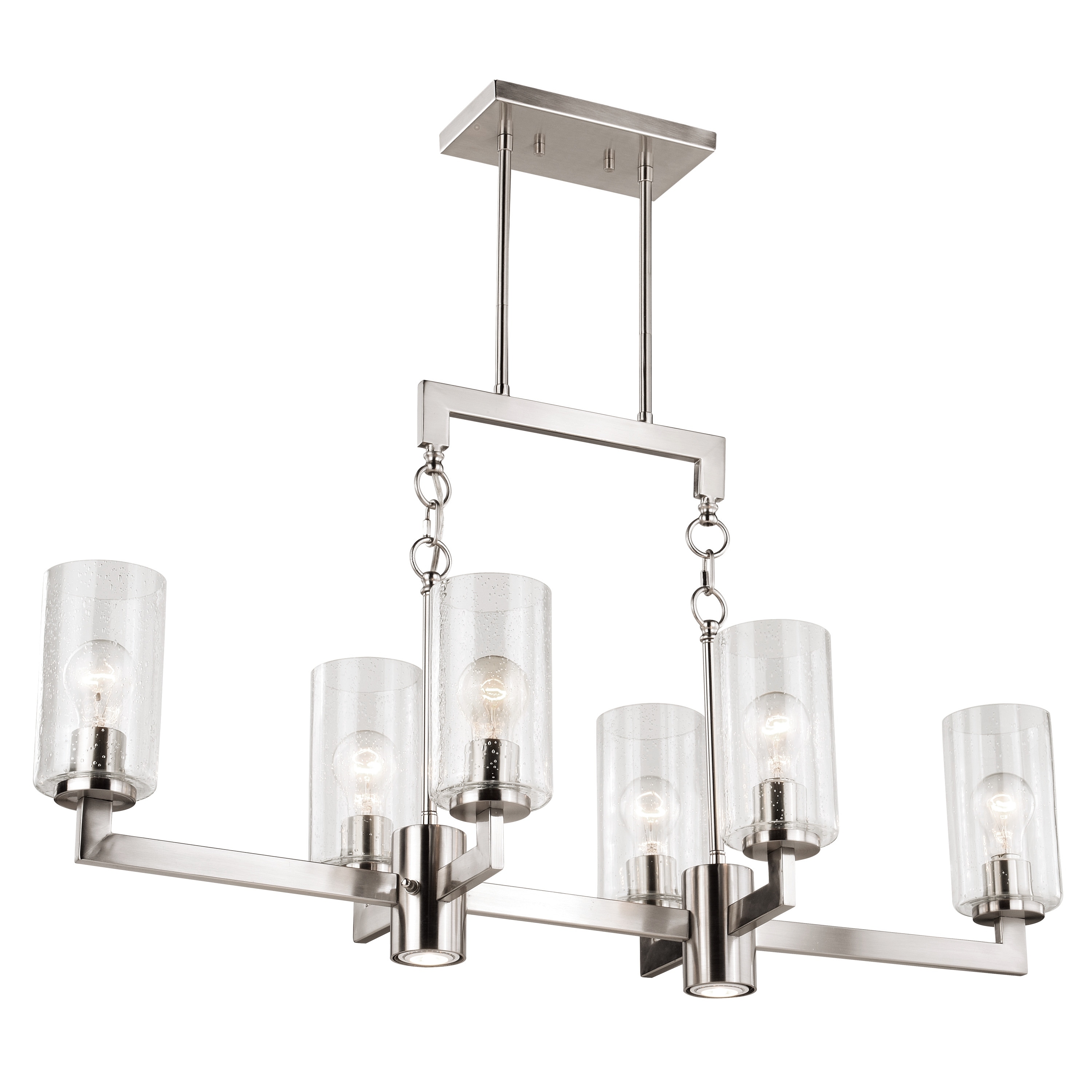 Addison 8l Led Nickel Linear Chandelier Island Pendant Light Fixture With Down Light And Switch