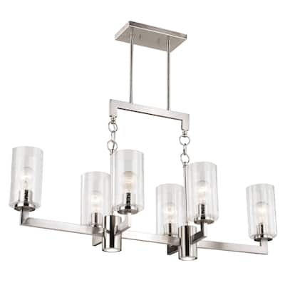 Addison 8L LED Nickel Linear Chandelier Island Pendant Light Fixture with Down Light and Switch