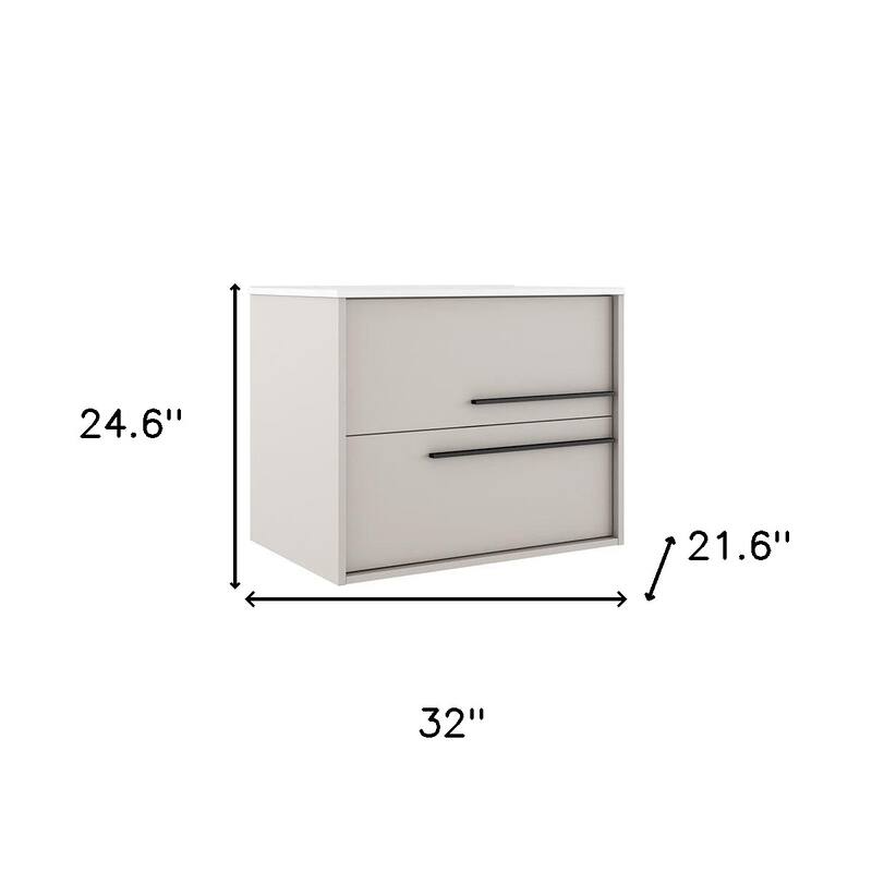 HomeRoots 32" Tan Wood Floating Bathroom Vanity With White Sink And Two Drawers - 32.00 in. x 24.60 in. x 21.60 in.