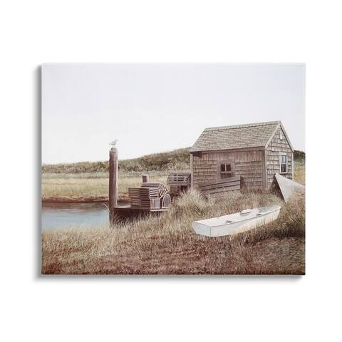 Stupell Industries Rural Seaside Cabin Seagull Perched Canoe Boat Canvas Wall Art, Design by Tom Mielko