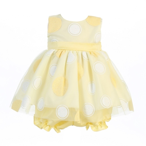 Baby Girls Yellow Glittered Polka Dot Easter Dress Bloomer Set 0-24M