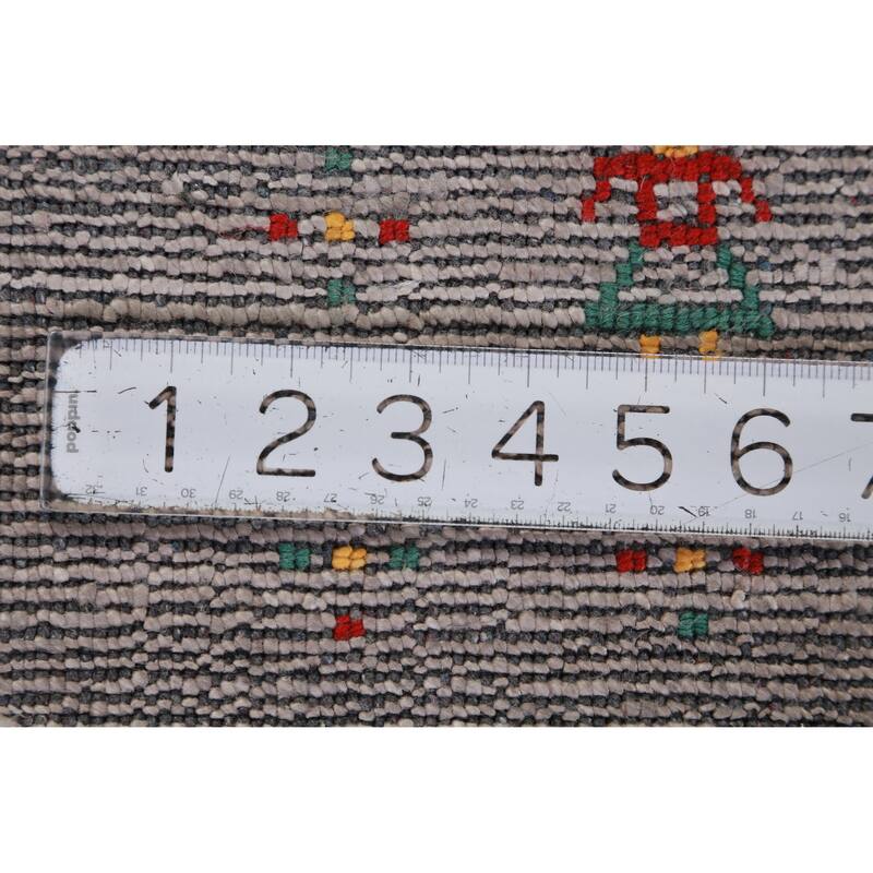 Hand Knotted Oriental 100% Wool Carpet Tribal Stripe Greys & Charcoal Gabbeh Area Rug - 9' 11'' X 7' 9''