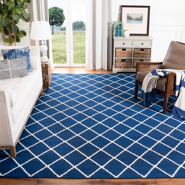 slide 2 of 51, SAFAVIEH Handmade Flatweave Dhurries Regenia Modern Moroccan Wool Rug 8' x 10' - Dark Blue - Rectangle