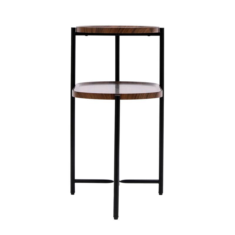 2-tier Modern Round End Table with Wood Storage Shelf
