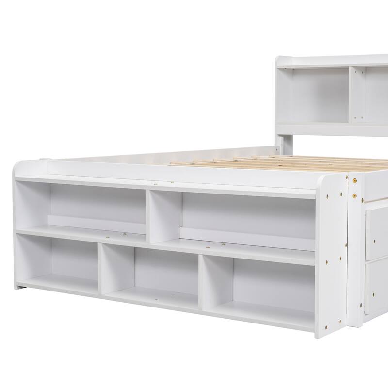 Bed with Bookcase Headboard and Under bed Storage Drawers