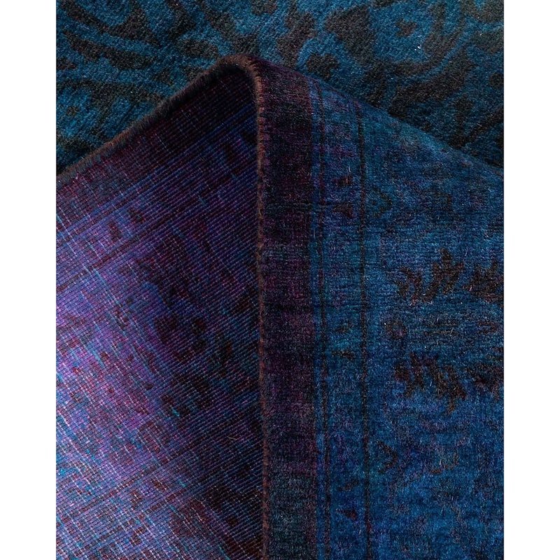 Overton Hand Knotted Wool Vintage Inspired Modern Contemporary Overdyed Blue Runner Rug - 2' 8" x 10' 8"