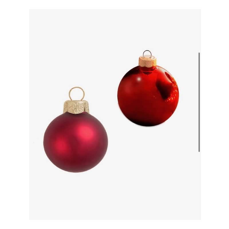 2-Finish Glass Christmas Ball Ornaments - 2.75" (70mm) - Red - 12ct