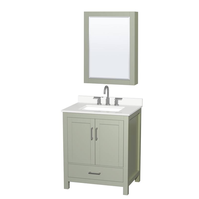 Wyndham Collection WCS141430S-QTZ-US3MED Sheffield 30" Free Standing - Light Green / White Quartz Top / Brushed Nickel