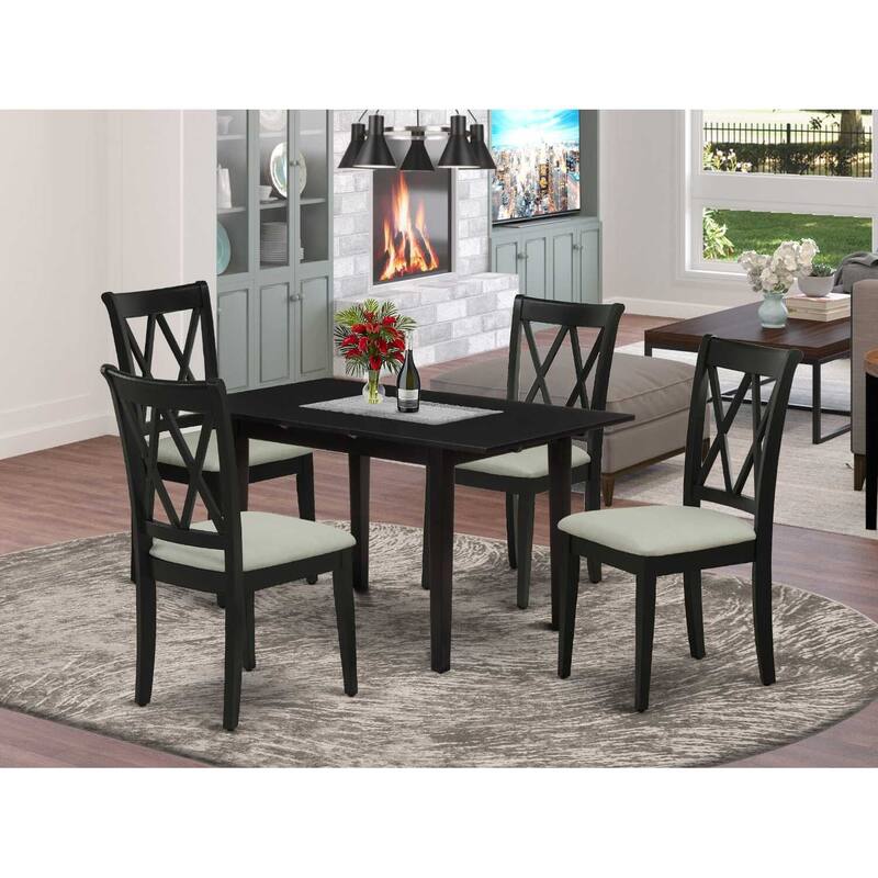 HomeStock 5-Pc Black Finish Solid Wood Top-Rectangular Dining Room Set with Butterfly Leaf-Seats 4