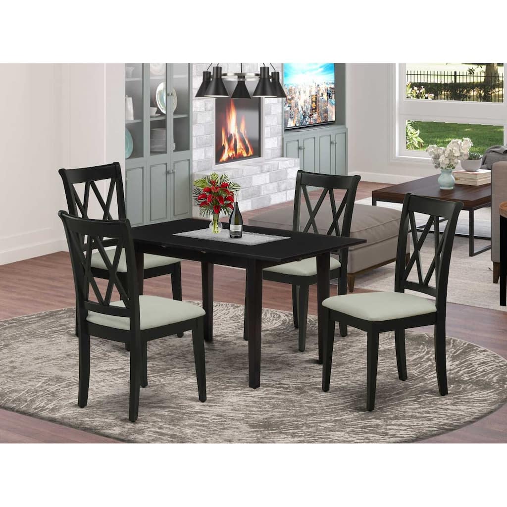 HomeStock 5-Pc Black Finish Solid Wood Top-Rectangular Dining Room Set with Butterfly Leaf-Seats 4