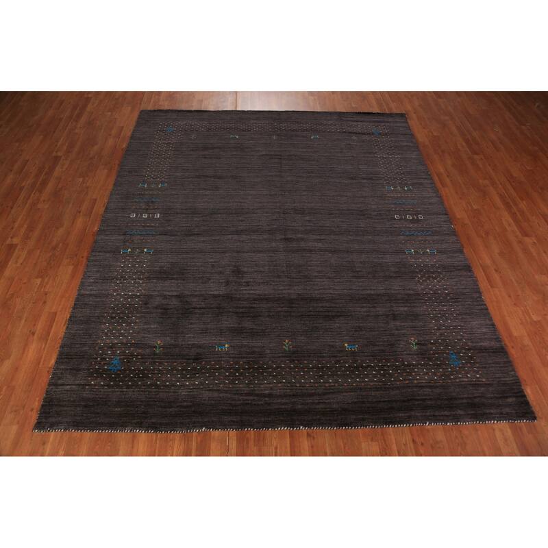 Brown Gabbeh Area Rug Handmade Tribal Wool Carpet - 8'1" x 9'8"