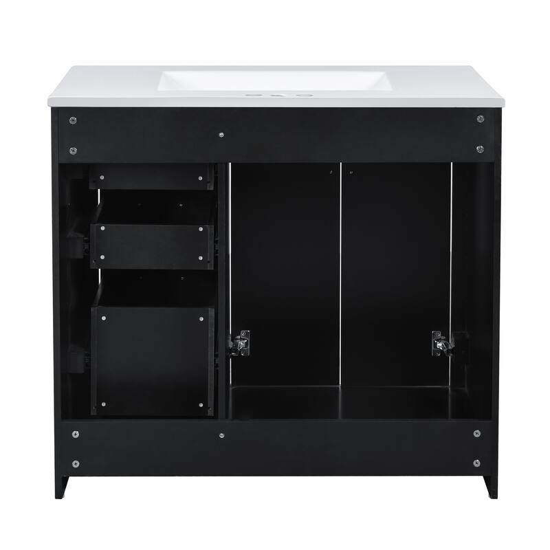 Freestanding Geometric Pattern Bathroom Vanity Solid Wood Frame Storage Cabinet with Sink, 3 Drawers and Soft Closing Doors