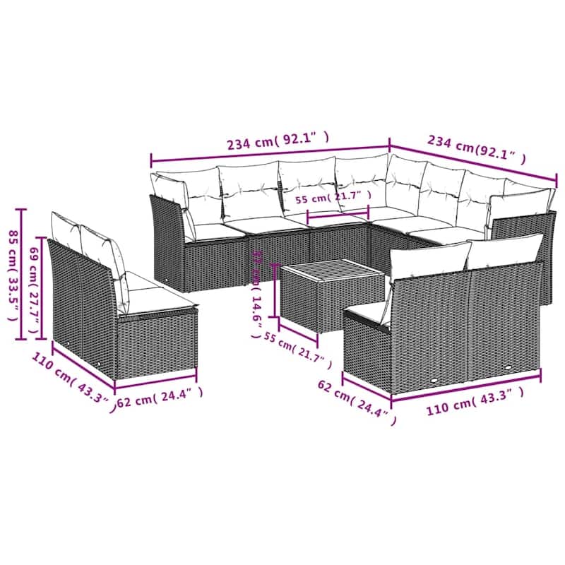vidaXL Garden Sofa Set Black and Cream White - 24.4 x 24.4 x 27.2
