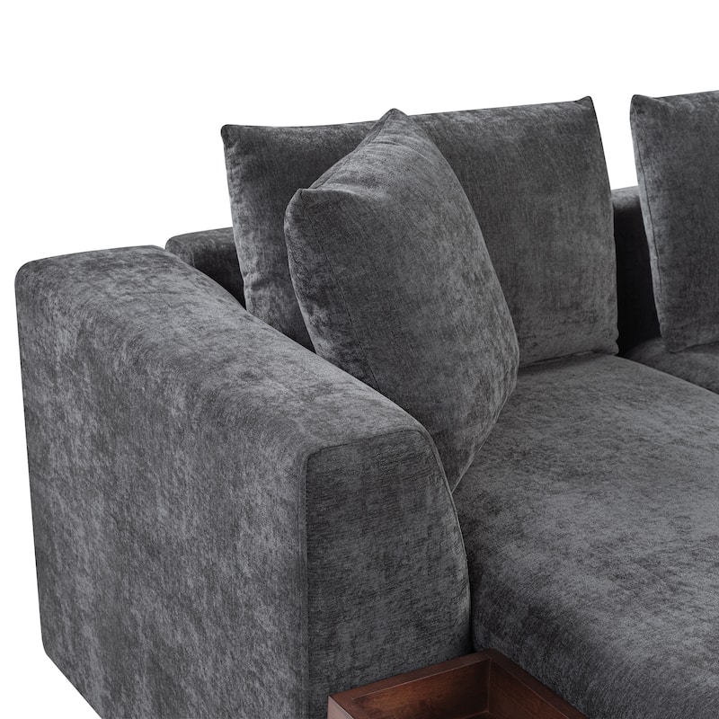 93.7" Chenille L-Shaped Sectional Sofa with Wooden Storage Compartment and Deep Seating