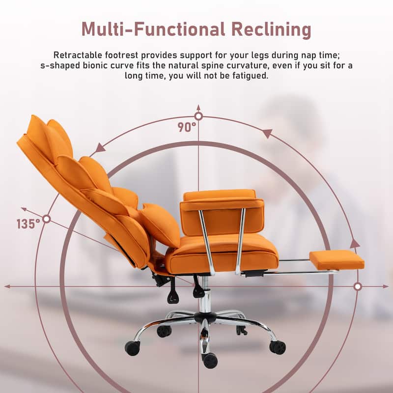 Comfortable Ergonomic Office Chair with Foot Rest, PU Leather Reclining Chair with Adjustable Height Headrest and Waist Lumber