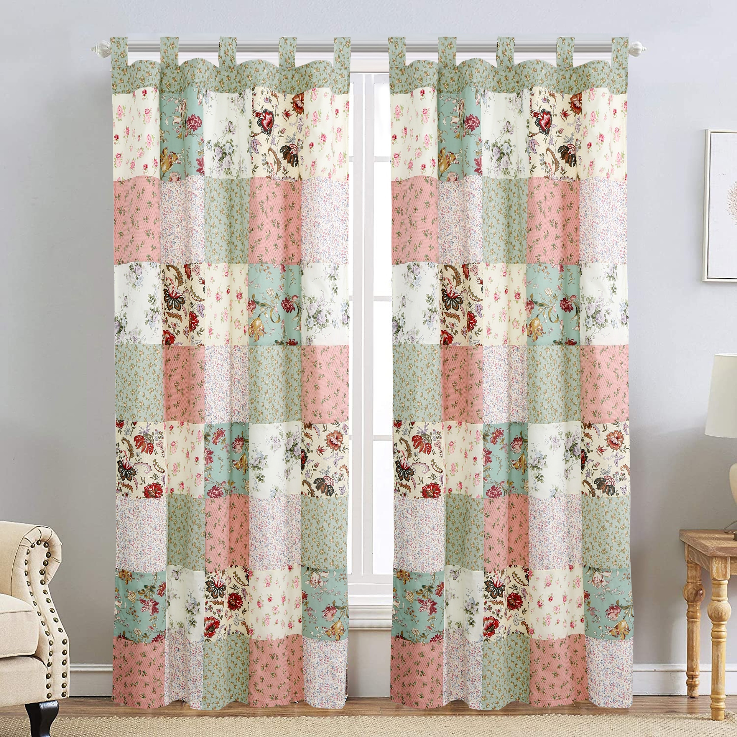 Floral Vine Country Cottage Flower Garden Patchwork Window Curtain  Panel/Drapes with Tie Backs - On Sale - Bed Bath & Beyond - 34533280