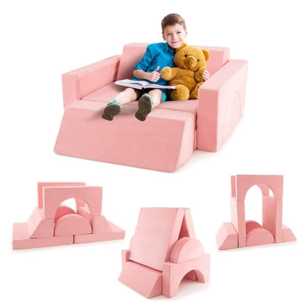 slide 2 of 10, 8 Pieces Pink Playroom Sofa Set Perfect Gift fir Kids - 41.5" x 39.5" x 19" (L x W x H) Pink