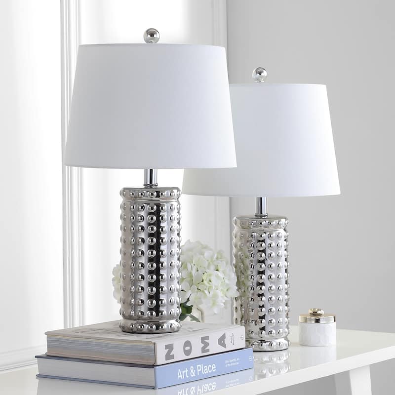 SAFAVIEH Lighting Crescentia 23-inch Silver LED Table Lamp (Set of 2) - 13"x13"x22.5" - 13Wx13Dx23H