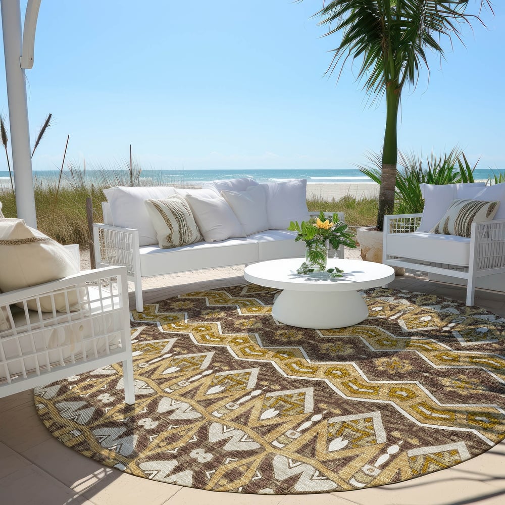 Machine Washable Indoor/ Outdoor Chantille Mosaic Global Rug