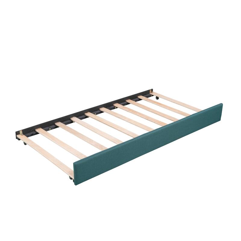 Roomfitters Upholstered Double Twin Daybed with Trundle and Side Compartment Storage