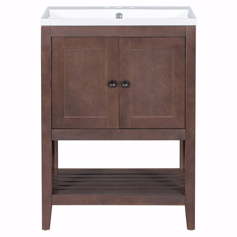 24" Bathroom Vanity with Ceramic Sink and Open Shelf