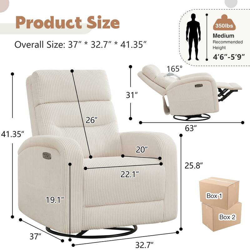 Aemeios Swivel Power Recliner Rocker with USB and Type C Port Set of 2