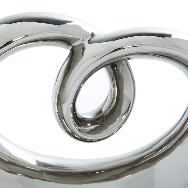 Silver Ceramic Swirl Abstract Decorative Sculpture with Black Base