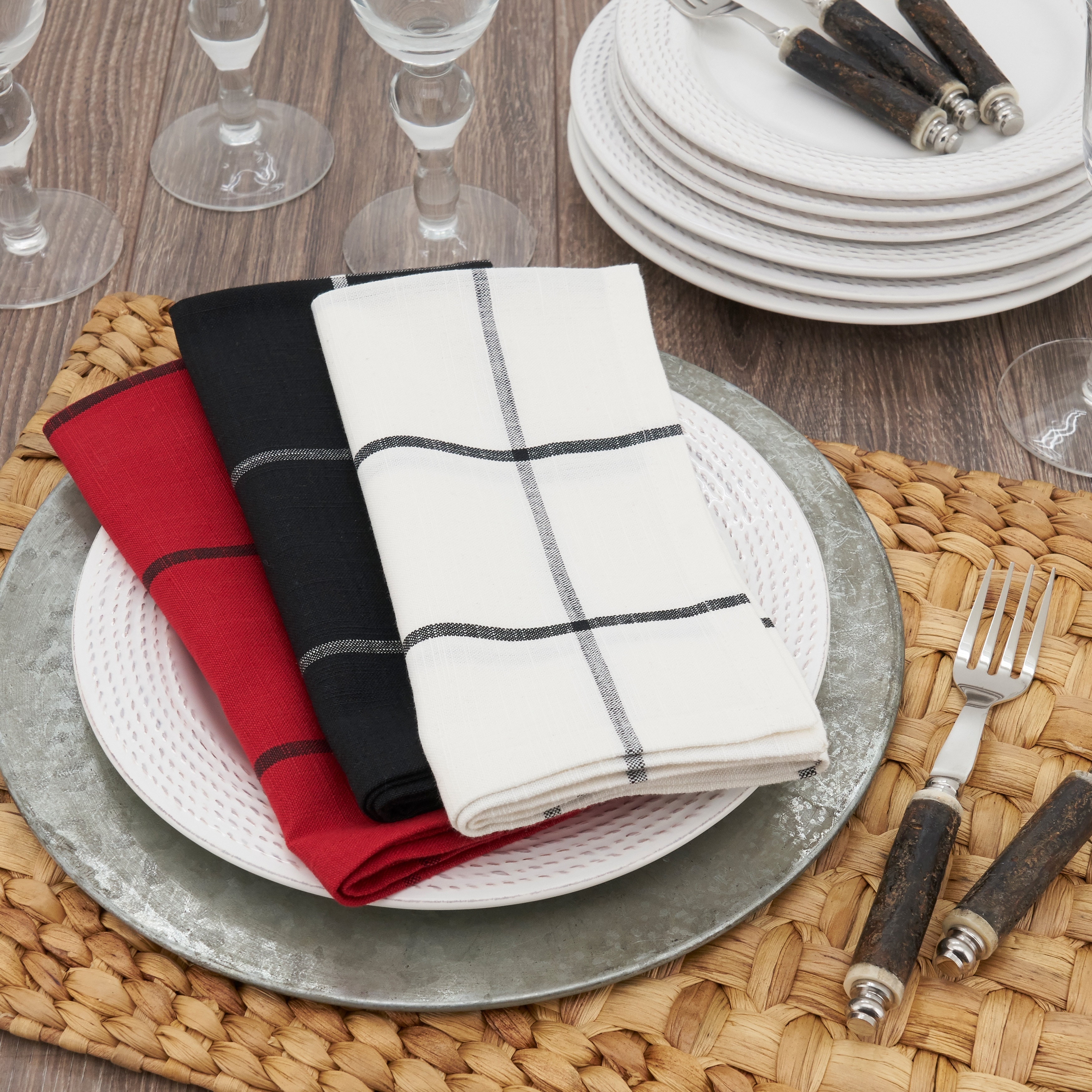 Barnyard Designs Set of 12 Windowpane Cloth Napkins, 100% Cotton