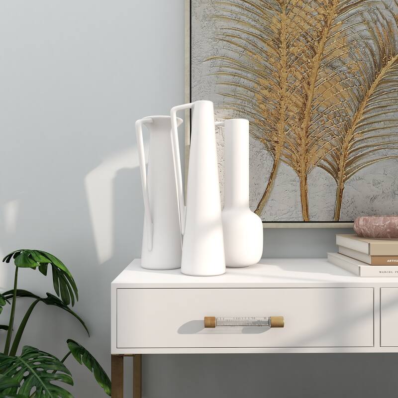 CosmoLiving by Cosmopolitan Ceramic Vase with Handles (Set of 3) - Black or White