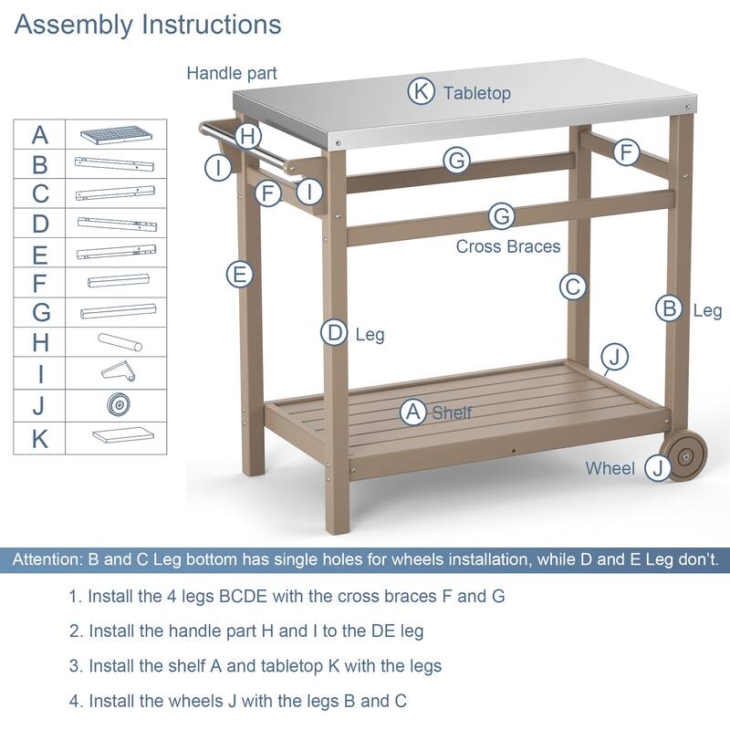 Outdoor Steel Movable Dining Cart Table with 4 Weels Bed Bath