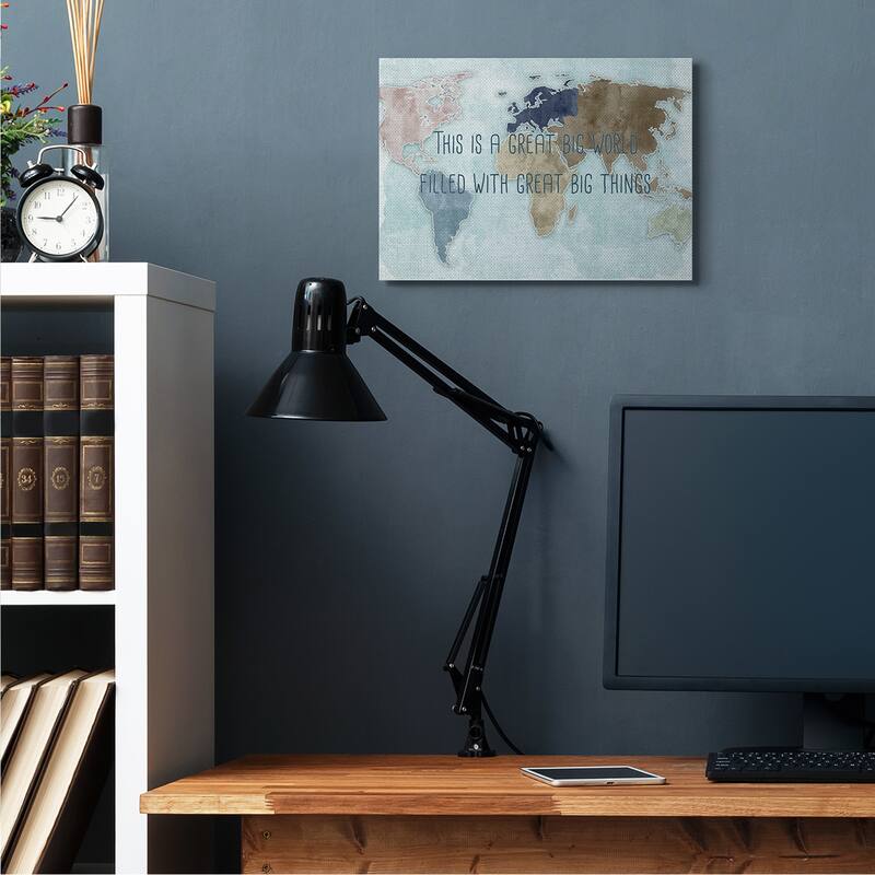 Stupell This is a Great Big World Phrase Map of Continents Canvas Wall Art