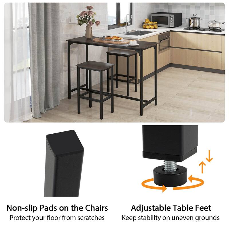 Costway 3 PCS Counter Height Table Set with Footrests Rectangular Pub