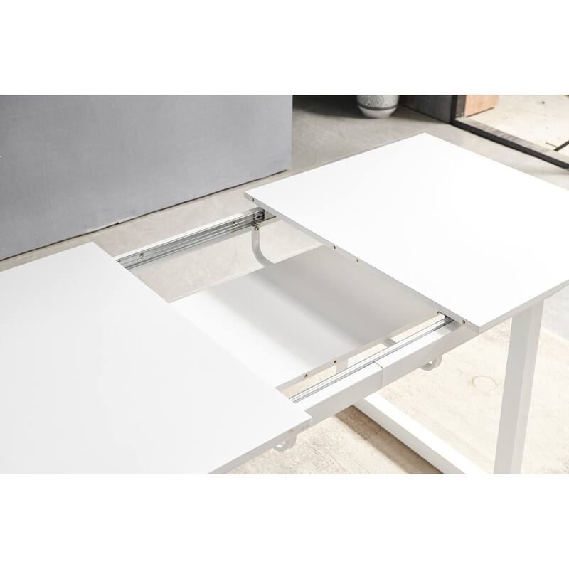 Modern Square Extendable Dining Table with Metal Leg