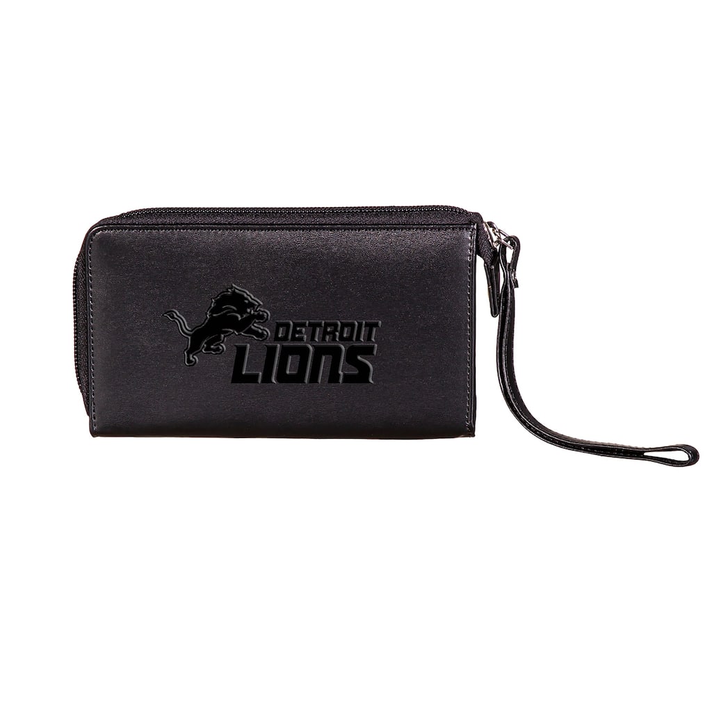 Black Hybrid Leather Cell Phone Wristlet Wallet, Detroit Lions - 4" x 7"