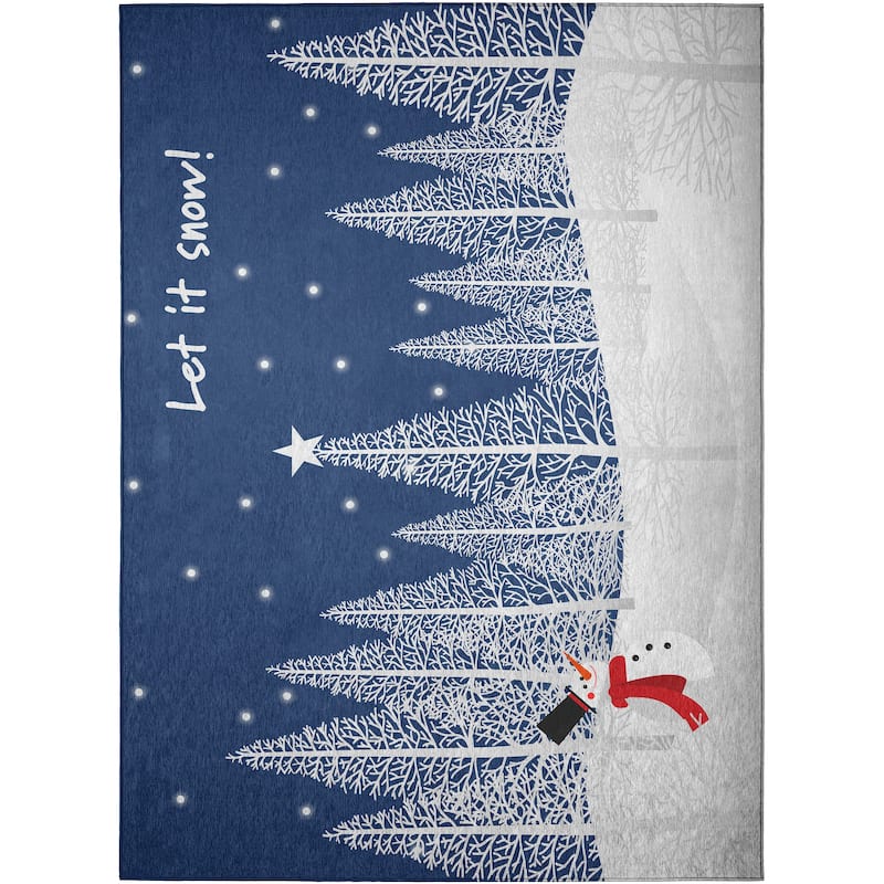 Indoor/ Outdoor Cozy Winter Blue Washable Let It Snowman Rug - 3' x 5' - Blue
