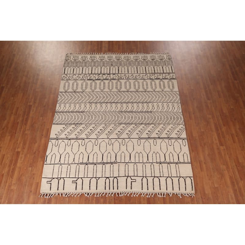 All-Over Geometric Moroccan Modern Area Rug Hand-Knotted Wool Carpet - 8'0"x 10'5"
